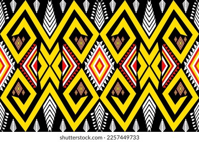 Ethnic Geometric oriental traditional with triangles floral and elements seamless pattern. designed for background, wallpaper, clothing, wrapping, fabric, Batik, decorating, embroidery , vector 