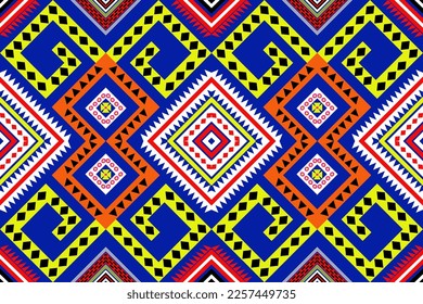 Ethnic Geometric oriental traditional with triangles floral and elements seamless pattern. designed for background, wallpaper, clothing, wrapping, fabric, Batik, decorating, embroidery , vector 