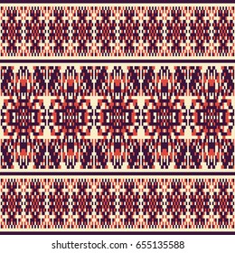 Ethnic geometric pattern. Aztec seamless background. Pixel boho ornament