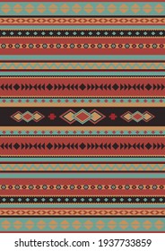 Ethnic geometric pattern of beige, light blue and red colors. Mexican blanket,  rug. Vector sarape design. Woven carpet illustration.