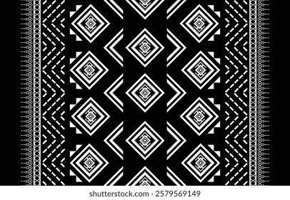 Ethnic geometric pattern Black and white. Design for Textiles, Clothing, Fabric, Batik, Wallpaper, Texture, Rugs, Carpet Curtain.