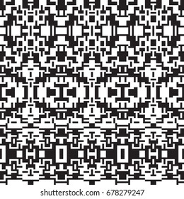Ethnic geometric pattern. Black and white seamless background. Pixel boho ornament. Monochrome vector design.
