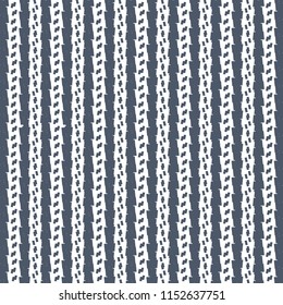 Ethnic geometric pattern in blue and white. Jagged stripes and rows of short oblique lines arranged alternately. Vector illustration.