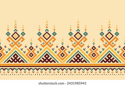 Ethnic geometric pattern. Fabric seamless pattern with geometric shapes, including triangles, squares, and diamonds.