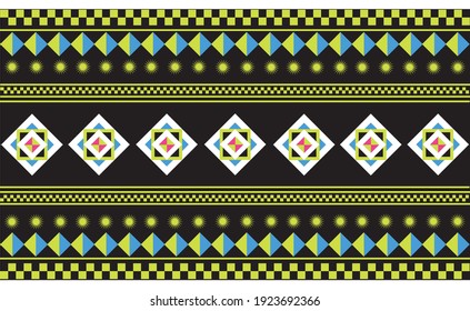 Ethnic geometric pattern fabric textile design. Motifs scattered random. Elegant template for fashion prints. Printing with black background. ,business presentation, branding pack,wallpaper, poster.