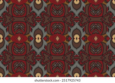 Ethnic geometric pattern with floral motifs in aqua and coral colors. Boho style. For wallpaper, printing on fabric, wrapping, background.