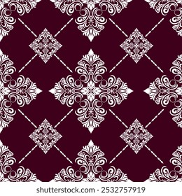 Padrão geométrico étnico, padrão floral, cores orientais, sem emenda, padrão sem emenda, fundo vermelho, flores brancas, design para tecido, cortina, fundo, roupas, batik, malhas