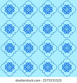 Ethnic geometric pattern, floral pattern, oriental colors, seamless, seamless pattern, flowers, white, blue background design for fabric, curtain,