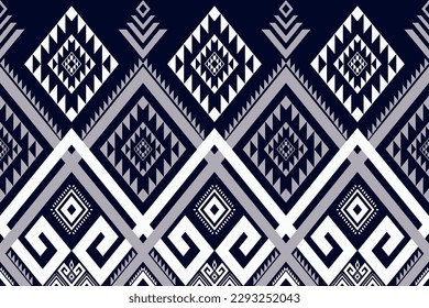 Ethnic geometric pattern home decorations blue color style. Vector aztec tribal geometric shape seamless pattern. Ethnic southwest pattern use for carpet, rug, cushion, textile border, wallpaper, etc.