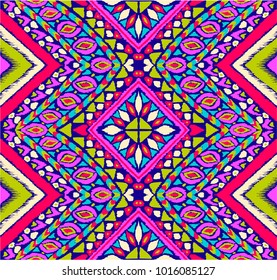  Ethnic geometric pattern . Indian embroidery. Folklore ornament. Tribal vector texture. Seamless striped  pattern in Aztec style.  Scandinavian, Slavic, Mexican, folk pattern. 