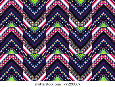  Ethnic geometric pattern . Indian embroidery. Folklore ornament. Tribal vector texture. Seamless striped  pattern in Aztec style.  Scandinavian, Slavic, Mexican, folk pattern. 