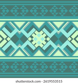 Ethnische geometrische Muster. Indianerstamm. Grün mit Zickzackeffekt. Südwestaztekisch . Dieses Muster erinnert an traditionelle Stammesmotive. Kacheln, Vektorgrafik-Designs.