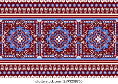 Ethnic Geometric Pattern - Natural Freehand Vector, seamless,  traditional, moroccan, islamic style,, tribal, brown, currant, blue, geometry, trees, flowers, fruits, mosaic, carpet, curtain, textile