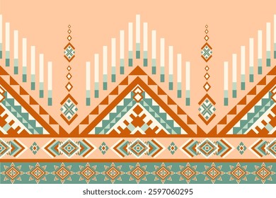 Ethnic Geometric Pattern, Navajo, orange, green, tribal, traditional, seamless pattern, edge, Aztec, American Indian, African, for textile, fabric, print, rug, curtain, carpet, wall, cloths, backdrop