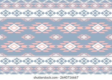Ethnic geometric pattern in pink, blue and white color.Seamless abstract pattern in tribal art style. Native embroidery, ornament tracery design for textile, fabric, texture, carpet, background.
