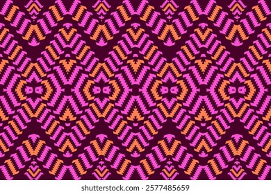 Ethnic Geometric Pattern with Pink, Orange, and Maroon Chevron and Diamond Motifs for Decorative Art