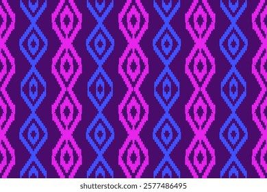 Ethnic Geometric Pattern with Pink and Purple Diamond Motifs for Decorative Wallpaper and Textile Art