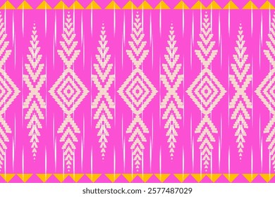 Ethnic Geometric Pattern with Pink and White Diamond Motifs for Decorative Textile and Wallpaper Design