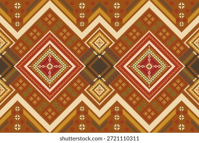 Ethnisches geometrisches Muster, Ethnisches Pixel-Kunstmuster, nahtloses Muster, Vektormuster, Design für Tapete, Hintergrund, Textil, Stoff, Digitaldruck, dekorativer Rand, Damast, 