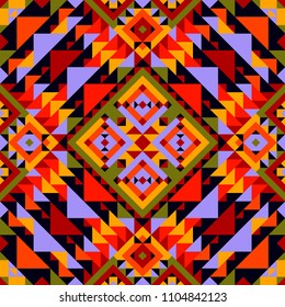 Ethnic geometric pattern, seamless background in traditional tribal folk style.