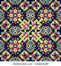 Ethnic geometric pattern, seamless background in traditional tribal folk style.