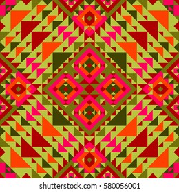 Ethnic geometric pattern, seamless background in traditional tribal folk style.
