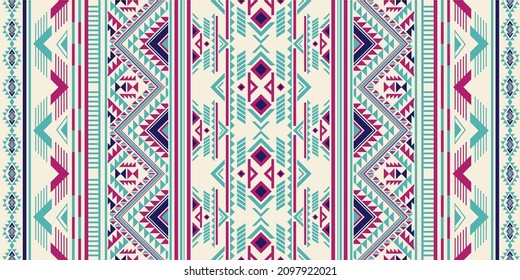 Ethnic geometric pattern seamless ikat aztec  flower color oriental. seamless pattern. Design for fabric, curtain, background, carpet, wallpaper, clothing, wrapping, Batik, fabric,Vector illustration.