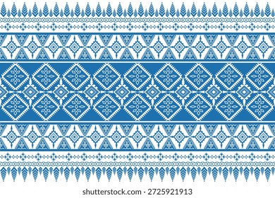 Padrão geométrico étnico, padrão contínuo de navajo, nativo americano, vetor azul