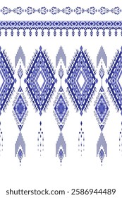 Ethnic geometric pattern in shades of blue. Geometric floral graphic. Traditional design often found in Native American tribal art. On a white background, often used in prints and stationery,tiles.