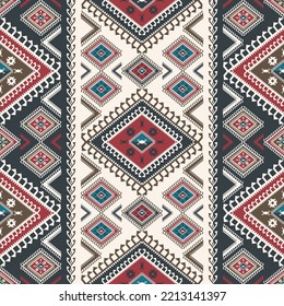 Ethnic geometric pattern. Vector ethnic geometric diamond shape vintage color stripes seamless pattern background. Ethnic Persian carpet, rug geometric pattern design for interior decoration elements.