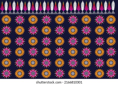 Ethnic geometric patterns blend seamlessly with nature. Designed for backgrounds, carpets, wallpaper, clothing, batik, fabrics and coloring books.