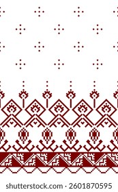 Ethnic geometric patterns, Native American tribal fabric, floral fabric, carpets, doormats, cards, scrapbooks. Seamless vector illustration of abstract background with red hearts on white background.