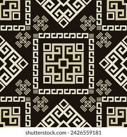 Ethnisches geometrisches nahtloses Design. Ethnisches Muster in Stammes-, Volksstickerei abstrakte Kunst. Bunter Ornament-Druck. Ethnic Geometric Nahtloses Design für Tapeten, Teppich, Kleidung, Mode, Stoff.