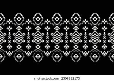 Ethnic geometric seamless fabric pattern Cross Stitch.Ikat embroidery oriental Pixel pattern black background. Abstract,vector,illustration. Texture,Cross Stitch,scarf,decoration,motifs,wallpaper.