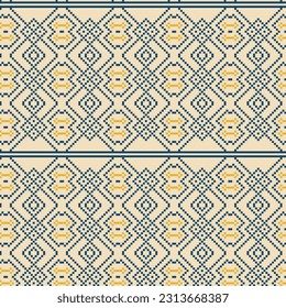 Ethnic geometric seamless fabric pattern Cross Stitch, abstract design for knitting wrapping batik fabric vector, illustration square diamonds scarf, carpet, cloths, chevron. Thailand culture.