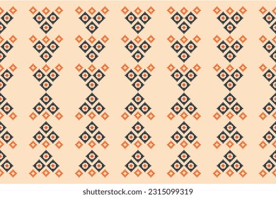 Ethnische geometrische nahtlose Gewebe Muster Cross Stitch.Ikat Stickerei orientalischen Pixel Muster-Creme Hintergrund. Abstrakt, Vektorgrafik, Illustration. Textur, Querstich, Schal, Dekoration, Motive, Tapeten.
