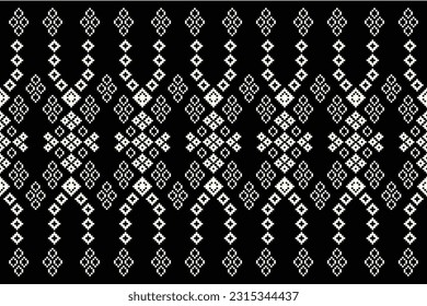 Ethnic geometric seamless fabric pattern Cross Stitch.Ikat embroidery oriental Pixel pattern black background. Abstract,vector,illustration. Texture,Cross Stitch,scarf,decoration,motifs,wallpaper.