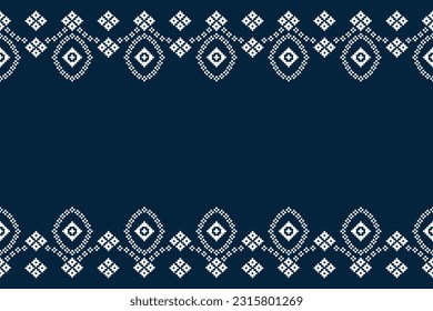 Patrón de tejido geométrico étnico sin costura Cross Stitch.Ikat bordado oriental Pixel patrón fondo azul. Resumen,vector,ilustración. Textura, Cross Stitch, marco, decoración, motivos, papel pintado.