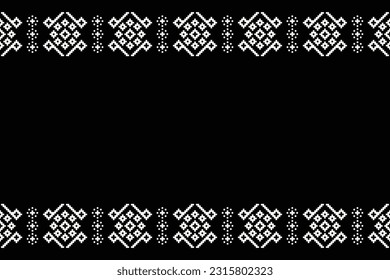 Patrón de tejido geométrico étnico sin costuras Cross Stitch.Ikat bordado estilo Pixel oriental patrón fondo negro. Resumen,vector,ilustración. Textura, Cross Stitch, marco, decoración, motivos, papel pintado.