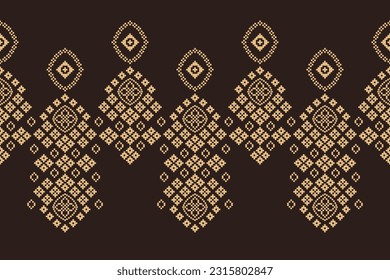 Patrón de tejido geométrico étnico sin costura Cross Stitch.Ikat bordado patrón Pixel oriental fondo marrón. Resumen,vector,ilustración. Textura, Cross Stitch, marco, decoración, papel tapiz de alfombra.