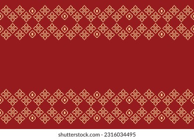 Patrón de tejido geométrico étnico sin costura Cross Stitch.Ikat bordado oriental Pixel patrón de fondo rojo. Resumen,vector,ilustración. Textura, Cross Stitch, marco, decoración, motivos, papel pintado.