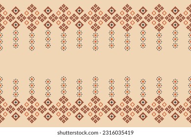 Patrón de tejido geométrico étnico sin costura Cross Stitch.Ikat bordado fondo de crema de patrón Pixel oriental. Resumen,vector,ilustración. Textura, Cross Stitch, marco, decoración, motivos, papel pintado.
