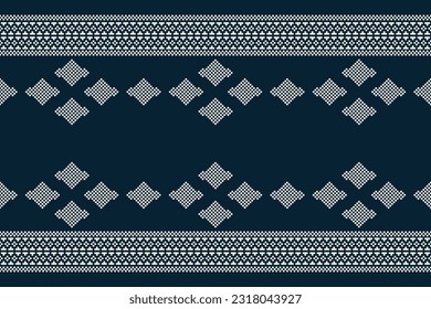 Patrón de tejido geométrico étnico sin costura Cross Stitch.Ikat bordado oriental Pixel patrón fondo azul. Resumen,vector,ilustración. Textura, Cross Stitch, marco, decoración, motivos, papel pintado.