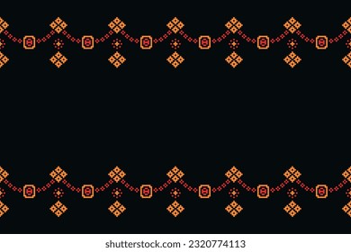 Ethnic geometric seamless fabric pattern Cross Stitch.Ikat embroidery oriental Pixel pattern black background. Abstract,vector,illustration. Texture,Cross Stitch,frame,decoration,motifs,wallpaper.