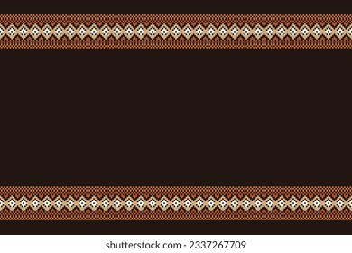 Ethnic geometric seamless fabric pattern Cross Stitch.Ikat embroidery oriental Pixel pattern brown background. Abstract,vector,illustration. Texture,Cross Stitch,frame,decoration,motifs,wallpaper.