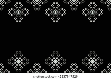 Ethnic geometric seamless fabric pattern Cross Stitch.Ikat embroidery oriental Pixel pattern black background. Abstract,vector,illustration. Texture,Cross Stitch,frame,decoration,motifs,wallpaper.