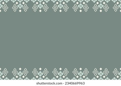 Patrón de tejido geométrico étnico sin costura Cross Stitch.Ikat bordado Pixel oriental patrón de fondo gris verde. Resumen,vector,ilustración. Textura, Cross Stitch, marco, decoración, papel pintado, motivo.