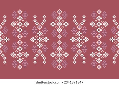 Ethnic geometric seamless fabric pattern Cross Stitch.Ikat embroidery oriental Pixel pattern purple violet background. Abstract,vector,illustration. Texture,Cross Stitch,frame,motifs,wallpaper.