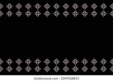 Ethnic geometric seamless fabric pattern Cross Stitch.Ikat embroidery oriental Pixel pattern black background. Abstract,vector,illustration. Texture,Cross Stitch,frame,decoration,motifs,wallpaper.