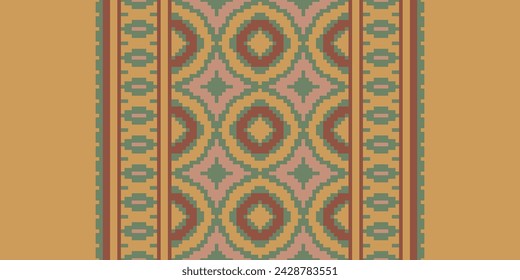 Patrón de tela sin costura geométrica étnica Punto de cruz. Ikat Bordado Oriental Pixel Patrón Crema De Fondo. Resumen, vector, ilustración. Textura, punto de cruz, bufanda, decoración, motivos, papel pintado.